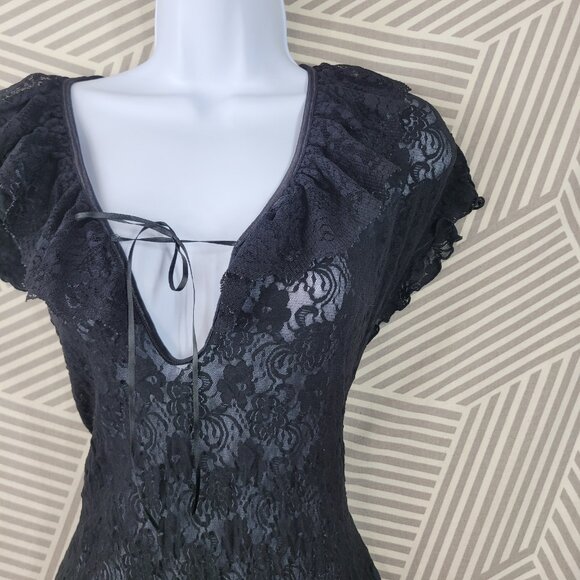 Vtg Sexy Nightgown Slip Plus 2X 3X Lingerie Dress Black Lace Long Midi Stretch - Picture 4 of 8